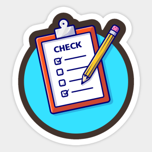 Clipboard, Paper And Pencil Cartoon Vector Icon Illustration Sticker